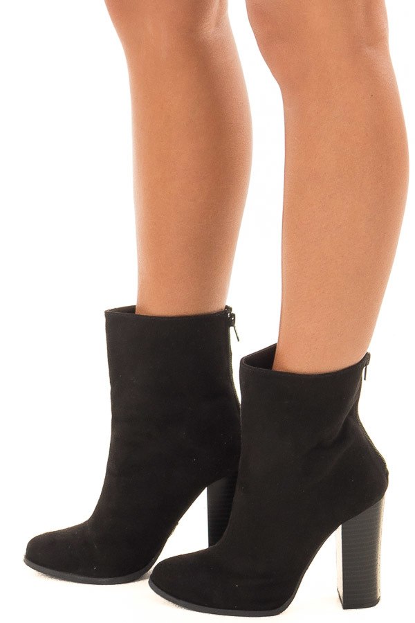 Black Faux Suede High Heeled Bootie side view