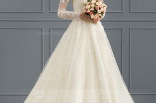 Ball-Gown/Princess Illusion Court Train Tulle Lace Wedding Dress