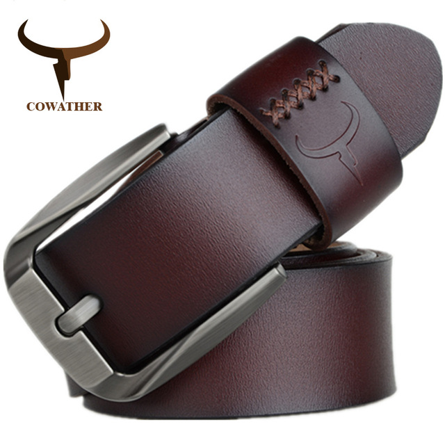 COWATHER Vintage style pin buckle cow genuine leather belts for men 130cm  high quality mens belt