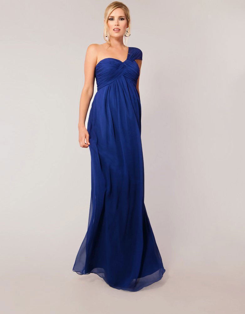 Sapphire Silk Maternity Evening Gown