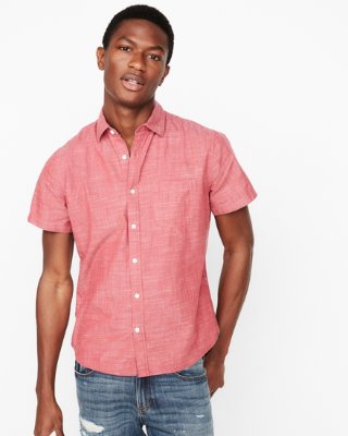 Express View · slim solid end on end short sleeve shirt