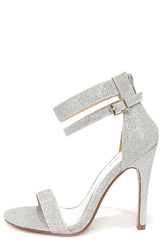 Lupid 2 Silver Glitter Ankle Strap Heels