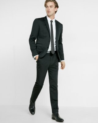 Express View · extra slim black cotton sateen suit pant