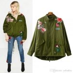 Jacket women Embroidery parker jackets spring jacket military army green  embroidery loose adjustable waist cardigans chaqueta mujer