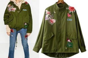 Jacket women Embroidery parker jackets spring jacket military army green  embroidery loose adjustable waist cardigans chaqueta mujer