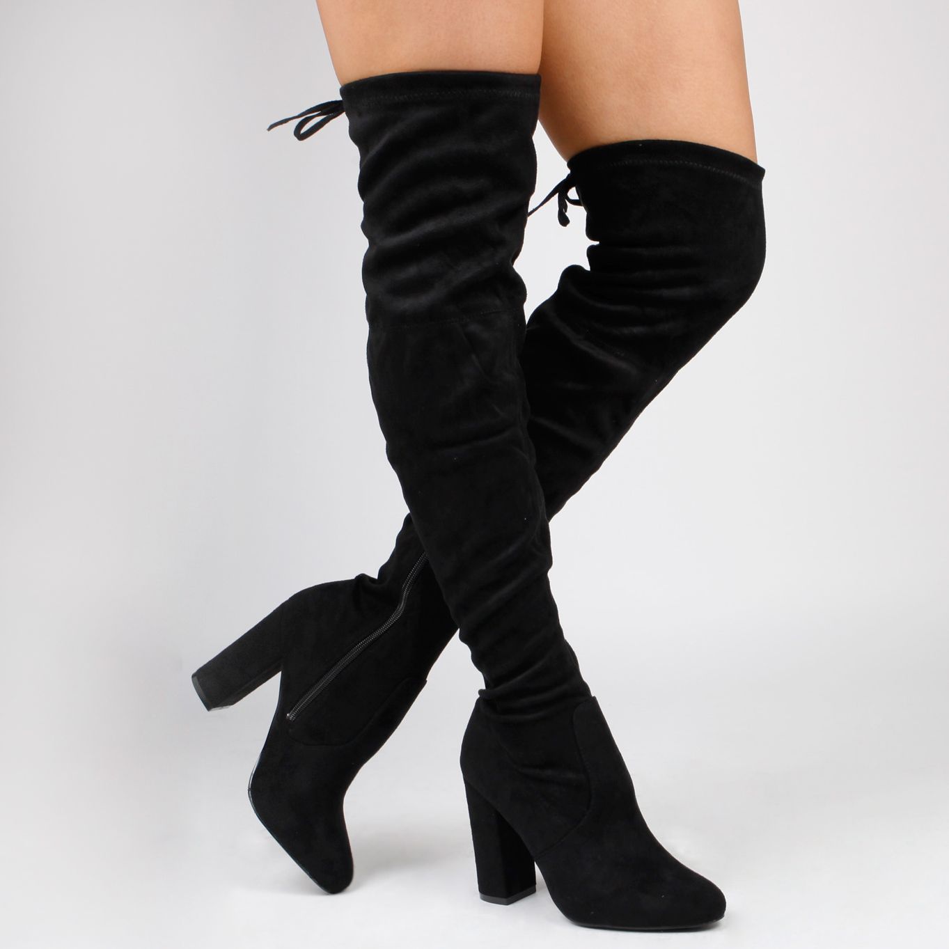 Ivy Over The Knee Black Faux Suede Boots Image 1