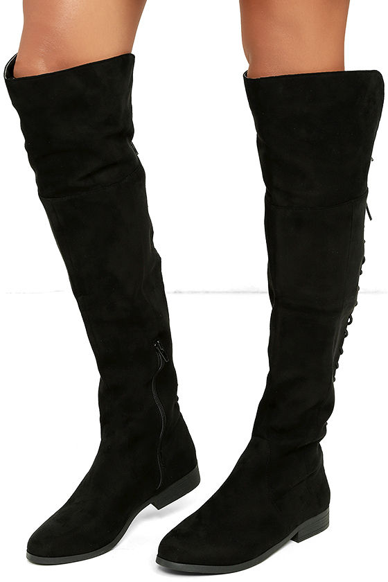 LFL Ramsey Black Suede Lace-Up Over the Knee Boots