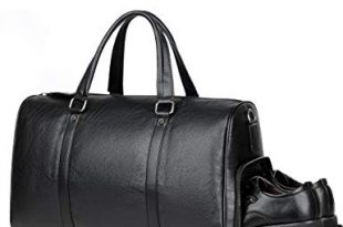 Men Leather Travel Weekender Overnight Duffel Bag Business Gym Sports Black  Luggage Tote Duffle Bags For