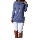 levaca Womens Long Sleeve Button Cowl Neck Casual Slim Tunic Tops with  Pockets