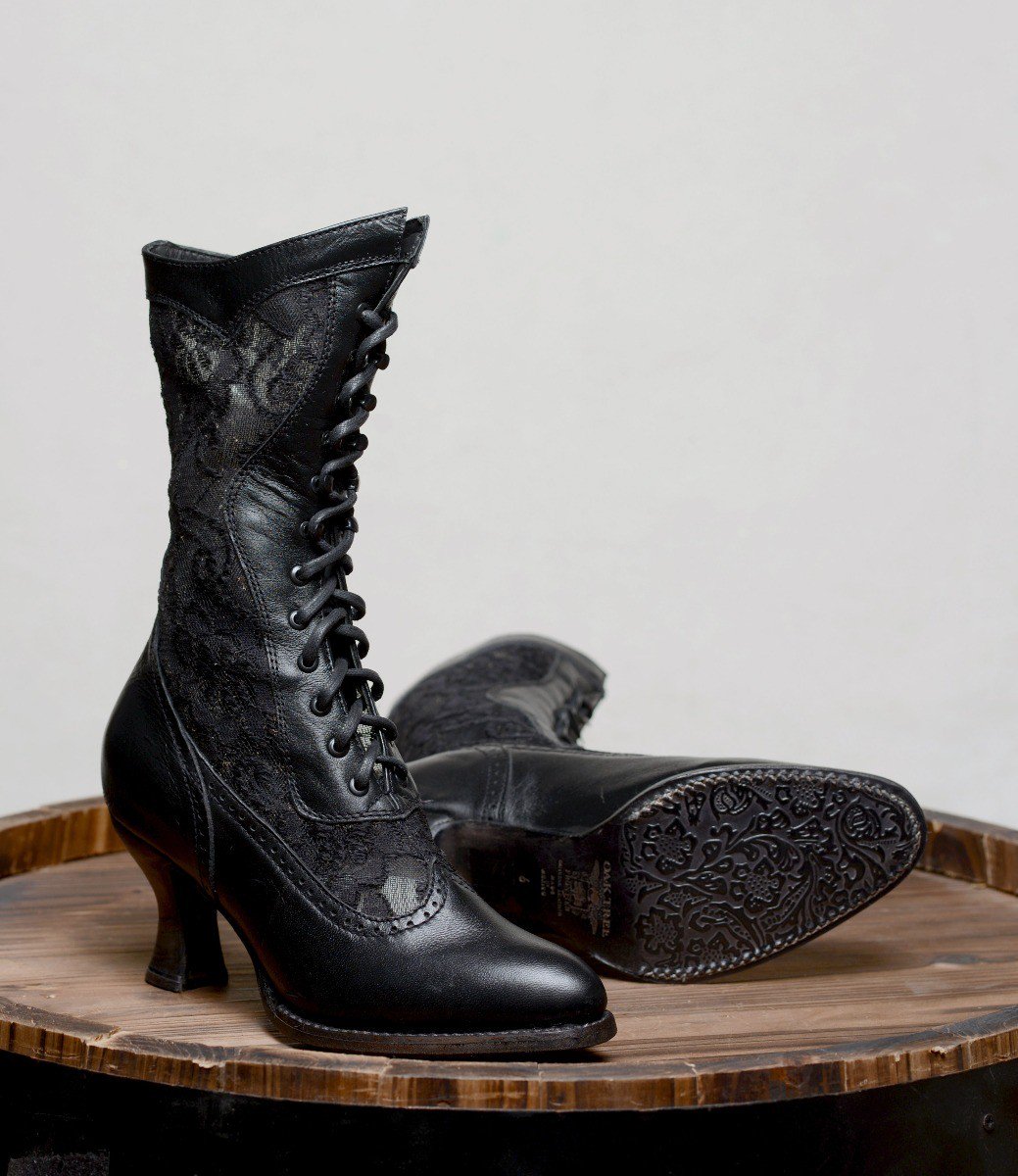 Victorian Boots & Shoes – Granny Boots & Shoes Victorian Inspired Leather  Lace Boots in Black