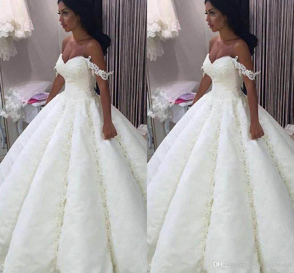 2018 New African Ball Gown Wedding Dresses Sweetheart Full Lace Appliques  Beaded Off Shoulder Puffy Vestido Plus Size Formal Bridal Gowns Wedding  Dresses