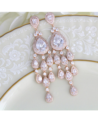 Crystal Bridal earrings, Bridal jewelry, Chandelier earrings, Statement  earrings, Rose Gold earrings