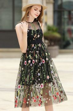 TC5 Black Ashley Gauze Embroidered Dress #WesternDress #Fashion Flower  Dresses, Beach Dresses,