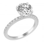 14K White Gold Engagement Ring with Bead Set Diamond Side Accent - Classic  Noura Style