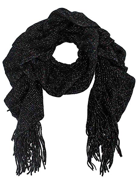 Black Metallic Ruffle Knit Winter Scarf