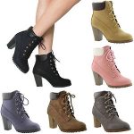 Image is loading Women-039-s-Ankle-Boots-Lace-Up-Booties-
