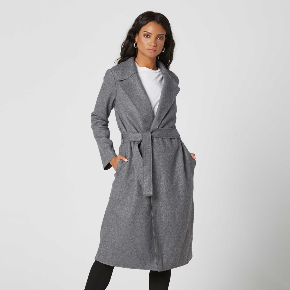 Womens Wool Blanket Maxi Coat in Grey