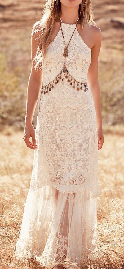 This dress is amazing, but I would not accessorize it. White Lace Boho Dress