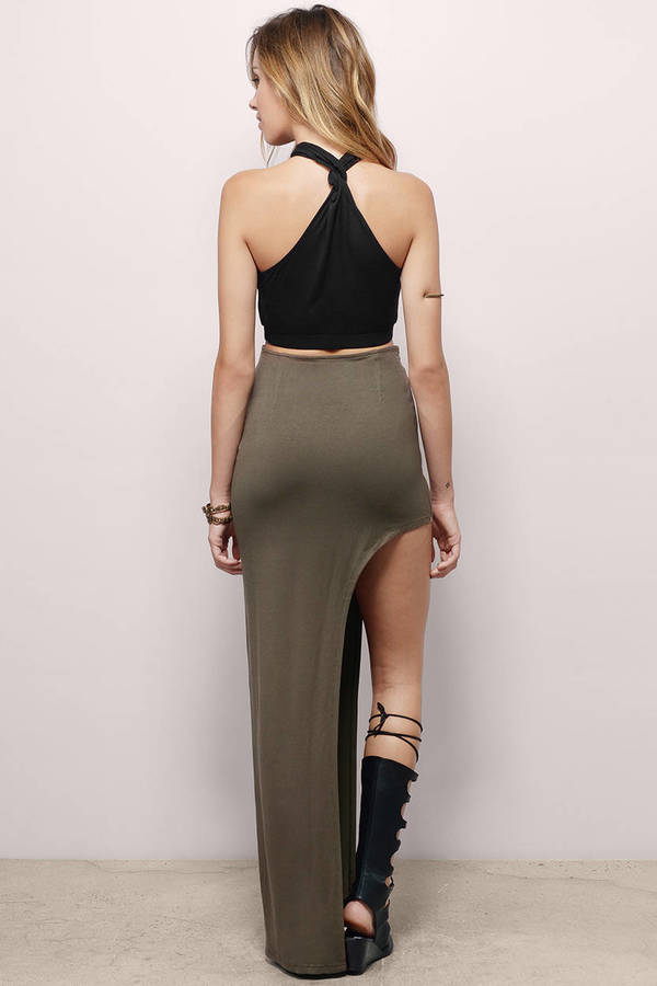 Expose It All Olive Maxi Skirt