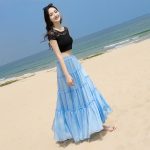Chiffon Maxi Skirt 2017 Summer Beach Skirts Ankle-length Bohemian Solid  Color Long Pleated Skirts Womens