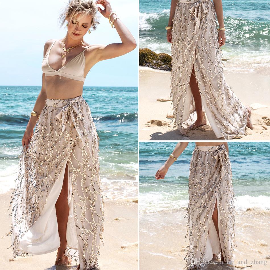 2019 Summer Women Skirts 2018 Gold Sequin Long Split Skirt Beach Dress For  Womens Hight Waist Fashion From Lin_and_zhang, $18.29 | Traveller Location