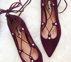 Burgundy lace up flats Flat Shoes, Shoes Heels Boots, Flat Sandals, Sock  Shoes