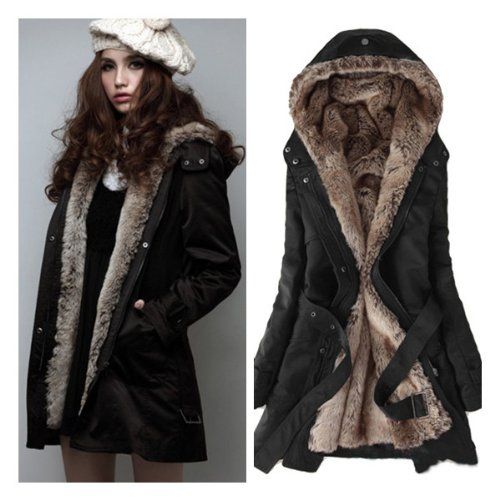 Zicac Women`s Thicken Fleece Faux Fur Warm Winter Coat Hood Parka Overcoat  Long Jacket Christmas gift (US0 to  $68.00