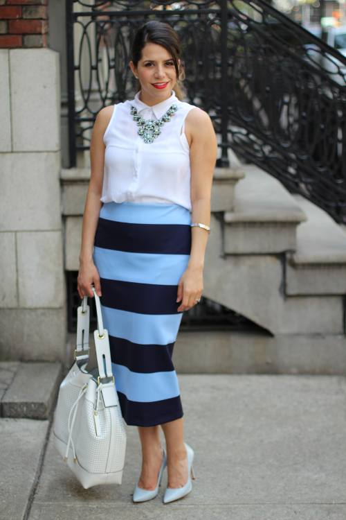 Spring Outfit | Blue Stripes + Bucket Bag