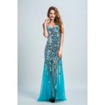 Cheap Floor-length Prom Evening Dress Long Light Blue Dresses With Lace Up,  Rhinestone
