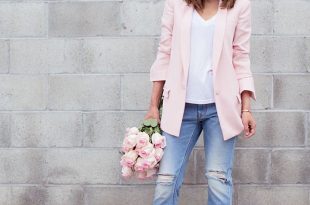 Song of Style | Rebecca Taylor Pink Blazer; AG Jeans White Tee; Res Denim  Ripped Boyfriend Jeans; Bionda Castana Snakeskin Lace Up Pumps