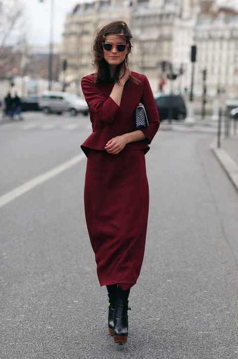 Burgundy and Red Color Street Style