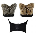 2019 Sexy Gothic Strapless Corsets Bustiers Crop Top Waist Training  Lingerie Studded Spike Bustier Top Gold / Sliver S 2XL C8452 From Guixiu,