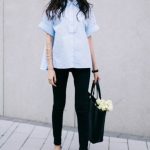 5 Chic and Easy Outfit Ideas from Pinterest via @WhoWhatWear Blue Shirt  Black Pants,