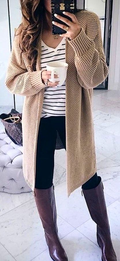 #winter #outfits beige knit long cardigan