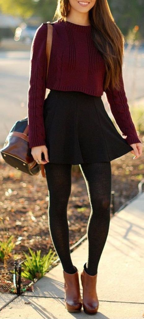 #fall #outfits / burgundy knit + skirt