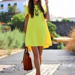 Neon yellow dress, bold necklace and neutral accessories ♥ summer fashion outfit  ideas