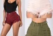 2019 2017 Womens Summer Sexy Ripped High Waisted Denim Shorts Army Green  Skinny Jean Shorts Cotton Tassel Cut Off Red Shorts Ladies Candy Color From