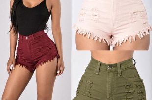 2019 2017 Womens Summer Sexy Ripped High Waisted Denim Shorts Army Green  Skinny Jean Shorts Cotton Tassel Cut Off Red Shorts Ladies Candy Color From