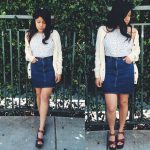 denim skirts with clogs wedges sandals outfit ideas 2