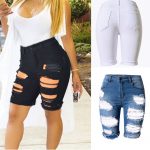 Womens Ripped Distressed Denim Knee Length Shorts Skinny Jeans Ripped Jeans