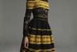 Costarellos Fall Winter 2017/18 - FW1742 Tea Length Striped Dress with Long  Sleeves