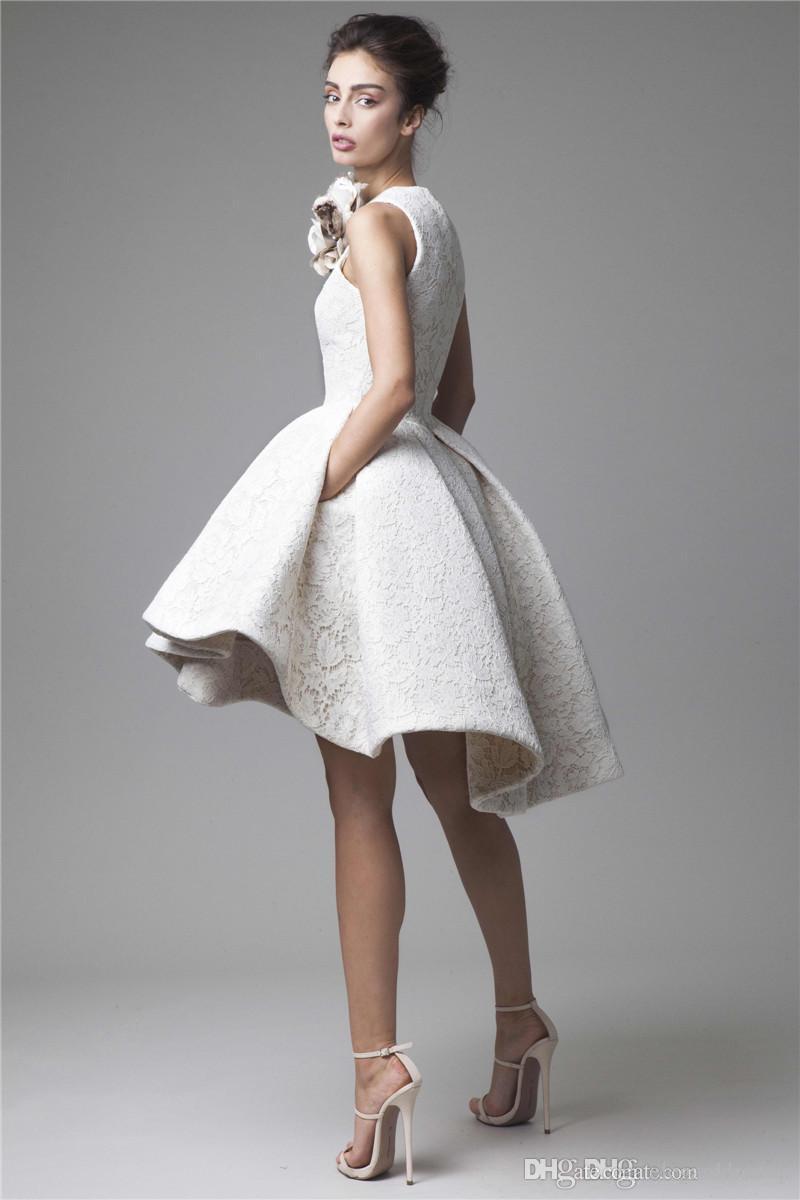 2016 White Lace Short Cocktail Dresses Juniors Evening Wear Elegant Cheap  Hi Low Party Prom Dresses