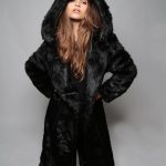 2019 Fall Winter Bear Ear Hooded Faux Fur Slit Back Jacket Coat Outerwear  For Women Black Long Maxi Artificial Mink Fur Coats Hoodies Coats Warm From