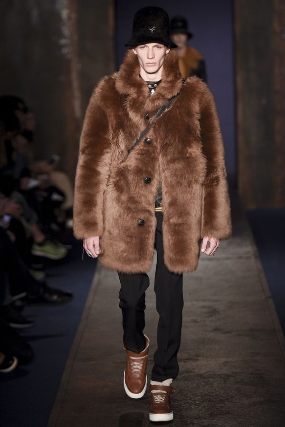 Burberry Coach 1941 brown mens faux fur coat