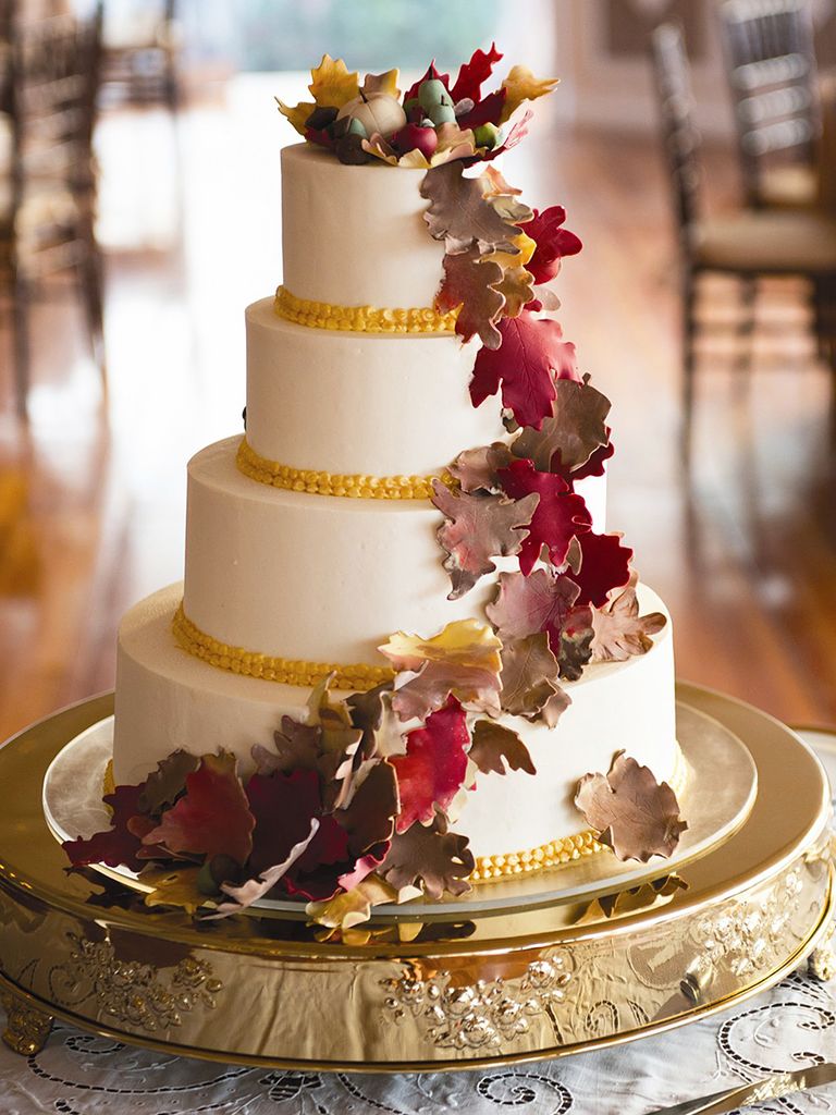Fall wedding cake with fondant leaves