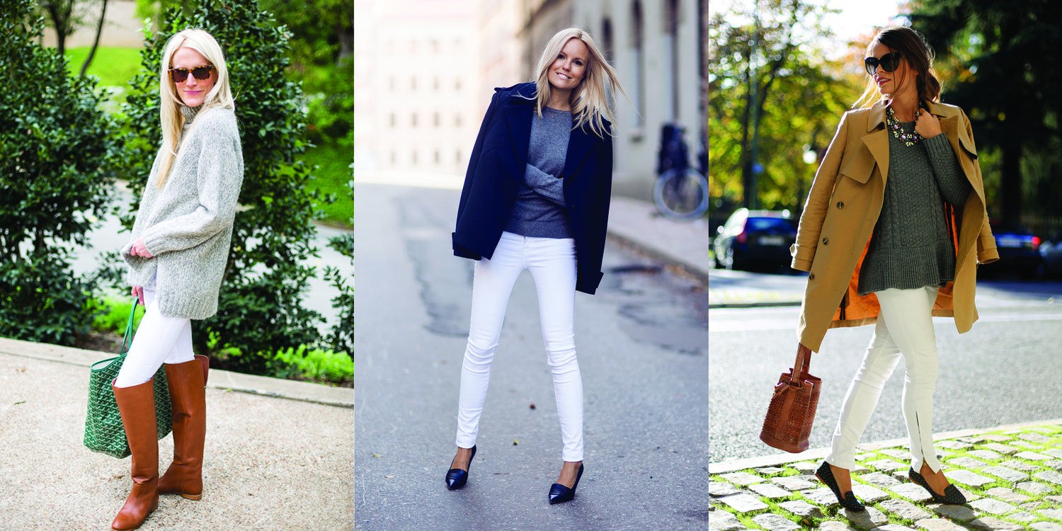 Casual Outfits for Fall: How To Style Your White Jeans Transitioning From  Summer to Fall - Glamour