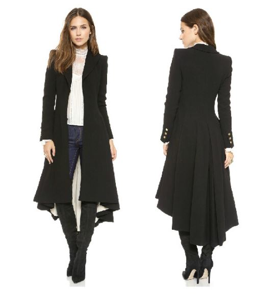 British Style Tuxedo Manteau Femme Black Long Coats For Women