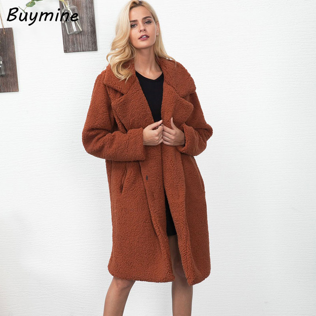 Lengthened Thick Faux Fur Coat Long Sleeve Warm Winter Wool Coat