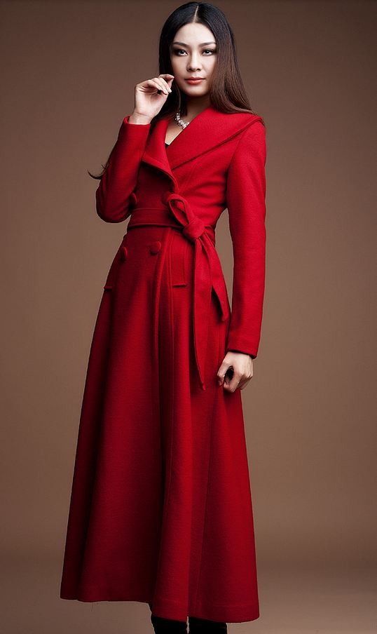 Red Long Coats-Red Winter Wool Coats-Women Red Long Thick Overcoats