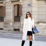 Natalia Cabezas looks uber sophisticated in head to toe monochrome. Skirt:  Coosy, Sweater